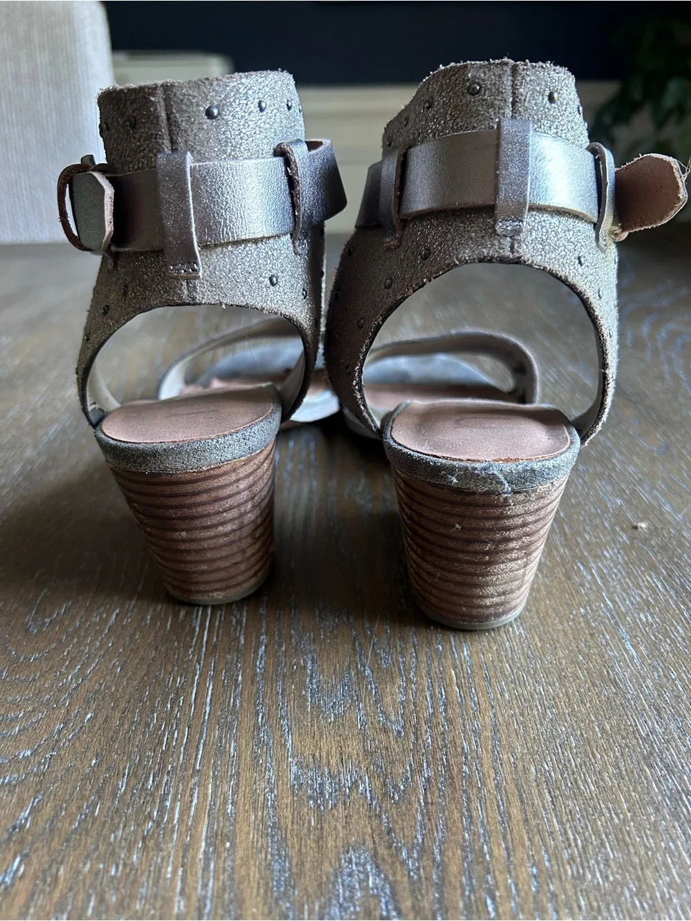 Nicole Metallic Studded Ankle-Strap Block Heel Sandal